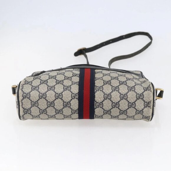 GUCCI GG Canvas Sherry Line Shoulder Bag PVC Leather Navy Red Auth - Picture 7 of 15